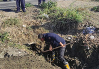 Su tahliye borusuna sıkışan 2 yavru köpek kurtarıldı