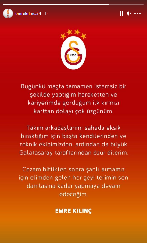 Galatasaray'da Emre Kılınç özür mesajı yayımladı - Resim : 2