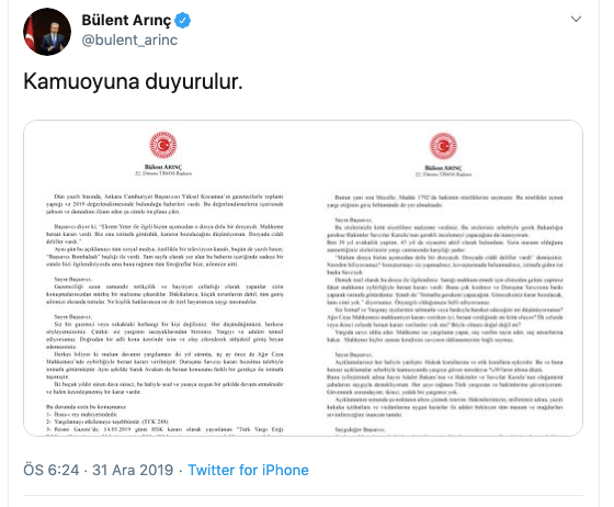 Bülent Arınç'tan Başsavcı Kocaman'a tepki! - Resim : 1