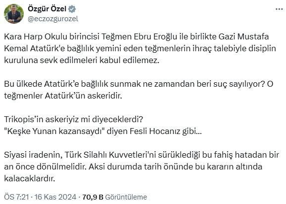 Özgür Özel'den teğmenler için ihraç talebine tepki: Fesli Hocanız gibi... - Resim : 2