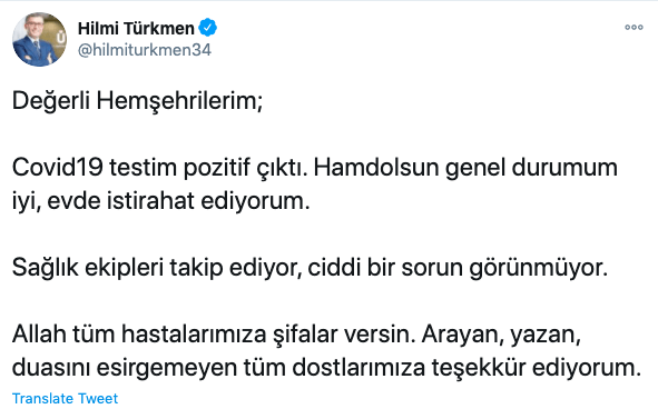 Üsküdar Belediye Başkanı Türkmen koronavirüse yakalandı - Resim : 1