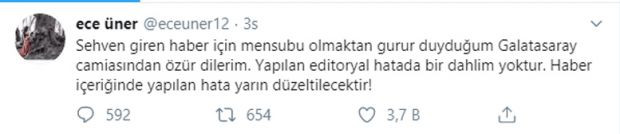 "Show TV boykot" tepkisi sonrası Ece Üner, Galatasaray'dan özür diledi - Resim : 1