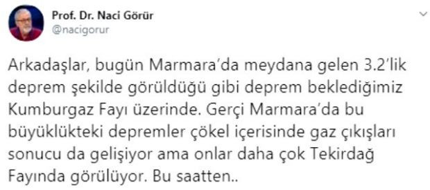 Prof. Dr. Naci Görür, 3.2'lik İstanbul depremini yorumladı - Resim : 1