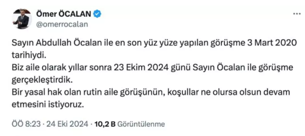 Teröristbaşı Öcalan'la 43 ay sonra görüşme! Bahçeli'nin çağrısı sonrası ilk mesaj geldi... - Resim : 1