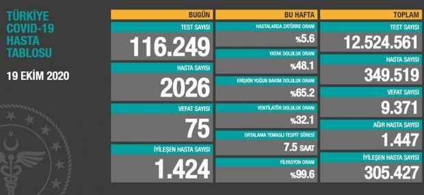 19 Ekim 2020 günlük koronavirüs tablosunda güncelleme - Resim : 1