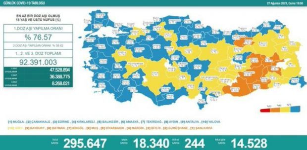 28 Ağustos 2021 koronavirüs tablosu: 245 can kaybı, 17 bin 912 yeni vaka - Resim : 3