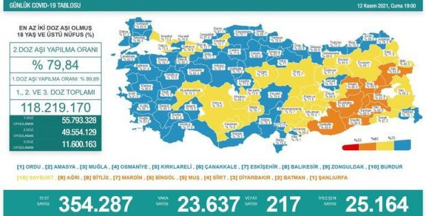 13 Kasım 2021 koronavirüs tablosu: 215 can kaybı, 22 bin 583 yeni vaka - Resim : 2