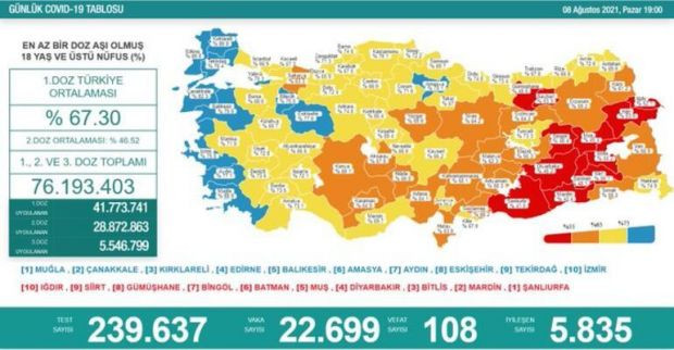 8 Ağustos koronavirüsü tablosu ve vaka sayısı Sağlık Bakanlığı tarafından açıklandı! - Resim : 1