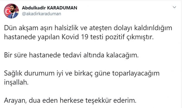 Saadet Partili Abdulkadir Karaduman'ın koronavirüs testi pozitif çıktı - Resim : 1