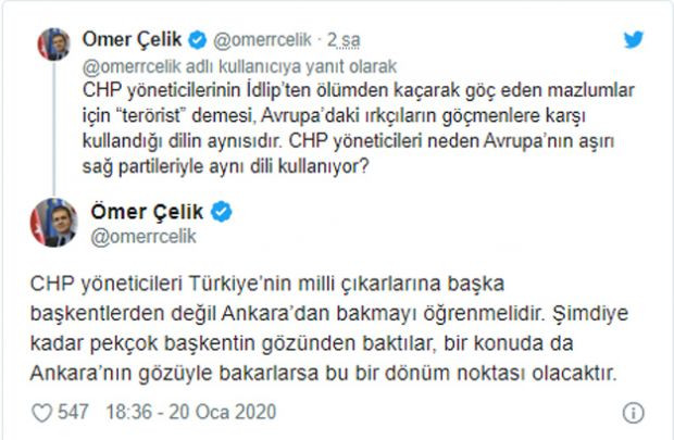 AK Parti Sözcüsü Ömer Çelik'ten CHP'ye İdlib tepkisi - Resim : 1