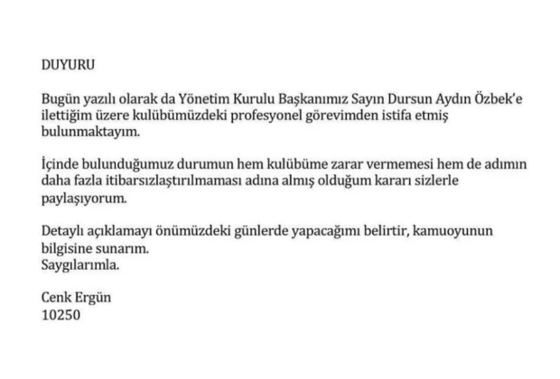 Galatasaray'da istifa depremi! Futbol Direktörü Cenk Ergün istifa etti - Resim : 1