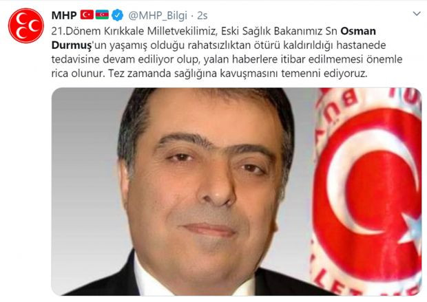 MHP'den eski Sağlık Bakanı Osman Durmuş'un hayatını kaybettiği iddiasına yalanlama - Resim : 1