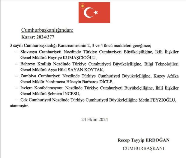 5 ülkeye yeni büyükelçi ataması yapıldı - Resim : 1