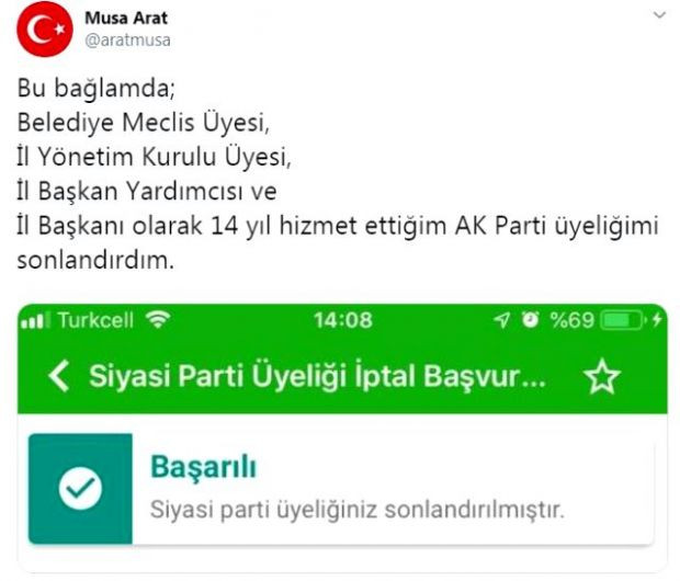 Davutoğlu'na yakınlığıyla bilinen Musa Arat AK Parti'den istifa etti - Resim : 1