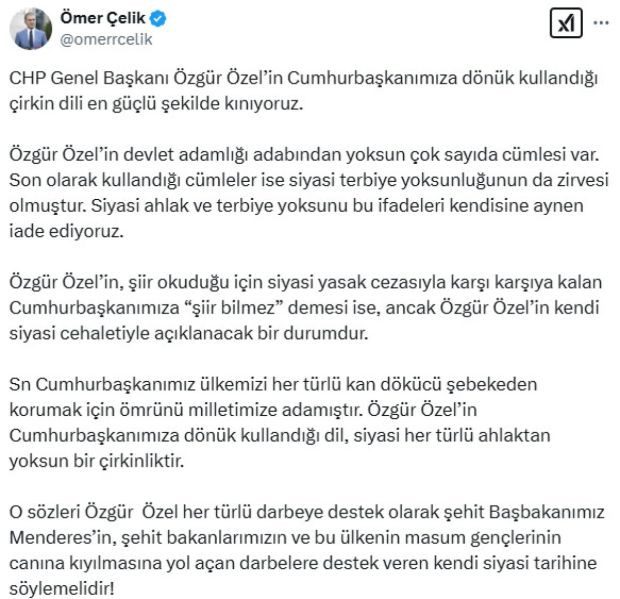 AK Parti Sözcüsü Çelik'ten Özgür Özel'e sert tepki! "Siyasi terbiye yoksunluğunun da zirvesi" - Resim : 1