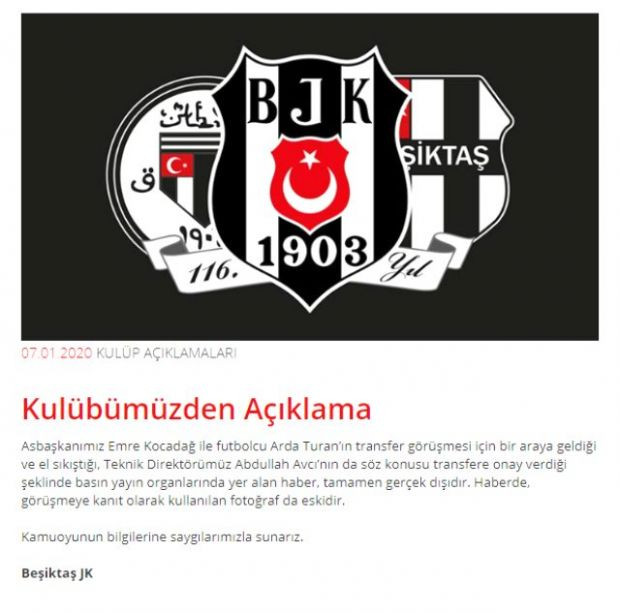 Beşiktaş'tan Arda Turan açıklaması! - Resim : 1