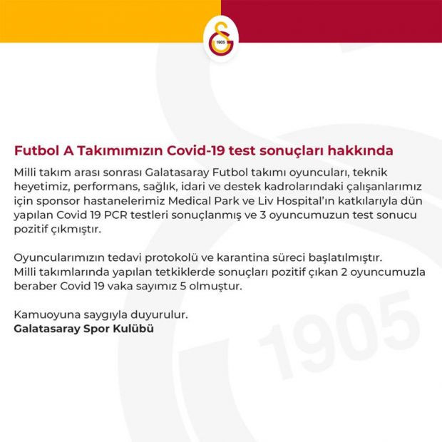 Galatasaray'da 3 futbolcunun testi daha pozitif çıktı - Resim : 1