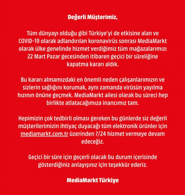Türkiye'deki teknoloji marketlerinden koronavirüs kararı - Resim : 1