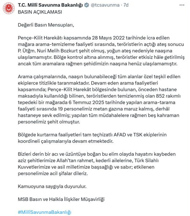 Kahreden haberi MSB duyurdu! Metan gazından zehirlenen 5 askerimiz şehit oldu - Resim : 1