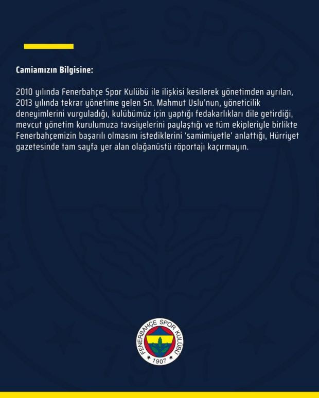 Fenerbahçe'den Mahmut Uslu'ya göndermeli yanıt - Resim : 1