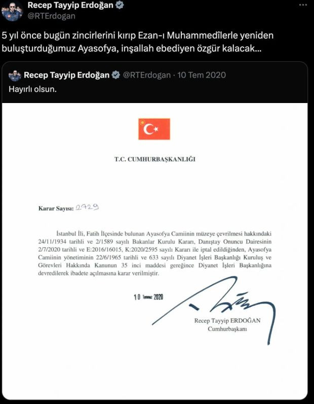 Cumhurbaşkanı Erdoğan'dan Ayasofya Camii paylaşımı - Resim : 1