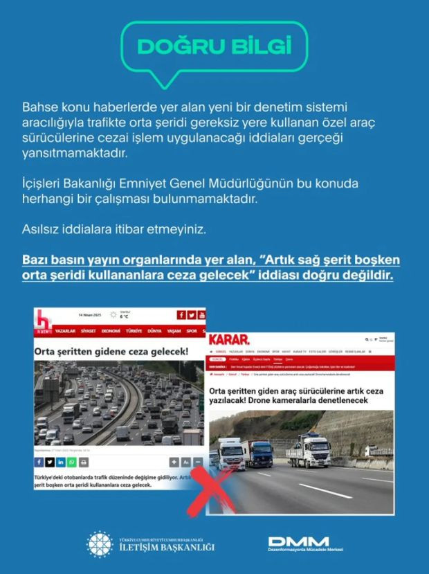 "Sağ şerit boşken orta şeridi kullananlara ceza gelecek" iddiasına DMM'den yanıt - Resim : 1