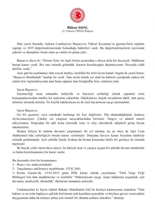 Bülent Arınç'tan Başsavcı Kocaman'a tepki! - Resim : 2