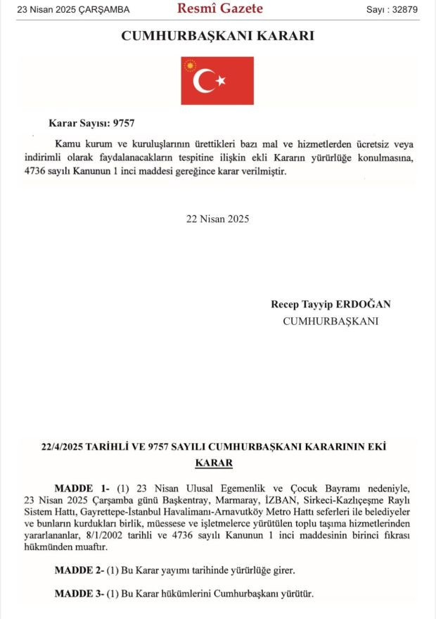 23 Nisan'da toplu taşıma ücretsiz - Resim : 1