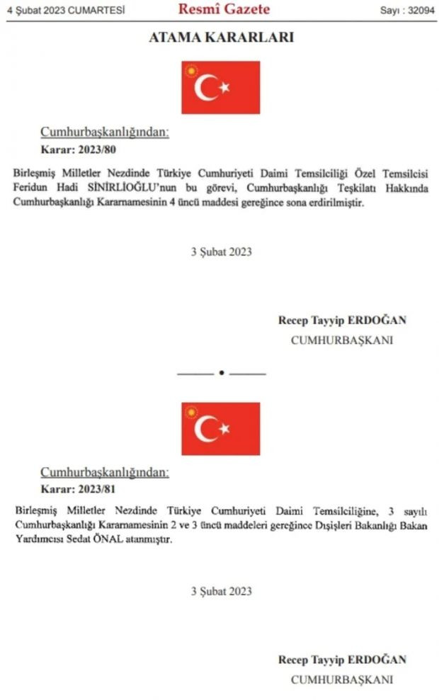 Türkiye'nin BM Daimi Temsilcisi Feridun Sinirlioğlu görevden alındı - Resim : 1