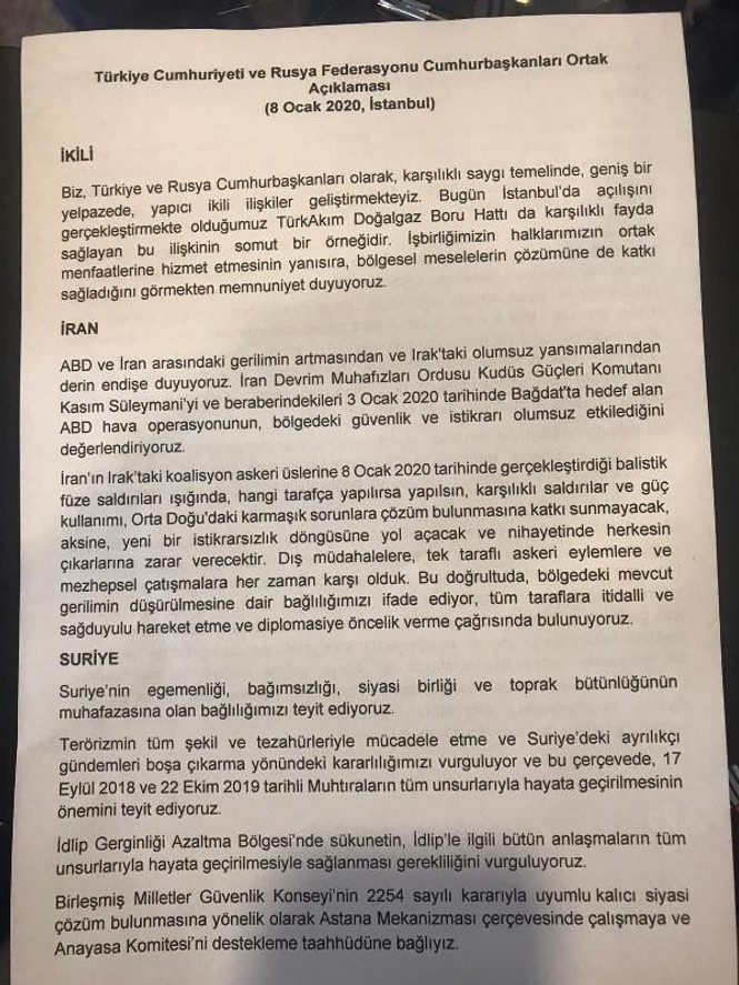 Erdoğan ve Putin'den ortak yazılı açıklama - Resim : 1