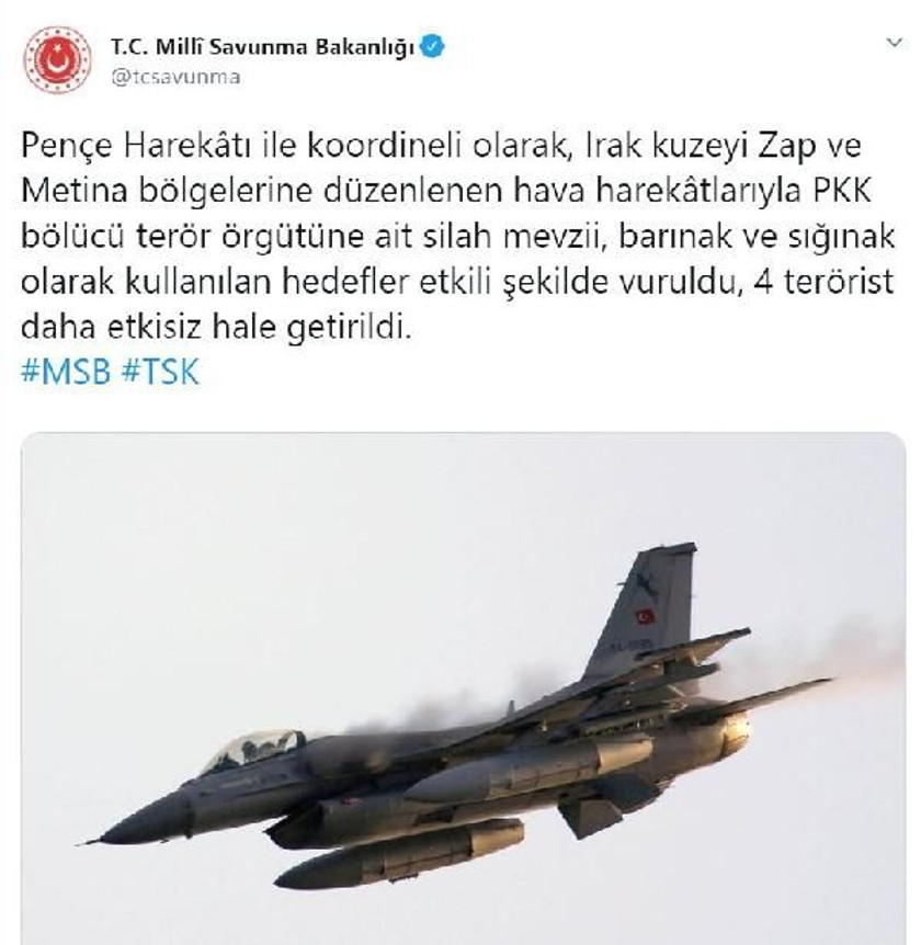 Türk savaş uçakları Zap ve Metina'yı vurdu! 4 terörist etkisiz hale getirildi - Resim : 1