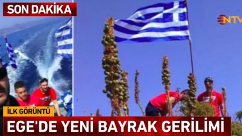 Ege Denizi'nde Yunanistan'dan yeni provokasyon! Didim açıklarına dikilen Yunan bayrağı indirildi