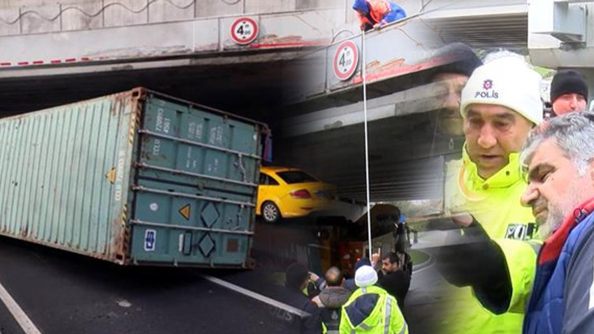 Florya'da TIR üst geçide çarptı, iki şerit kapandı