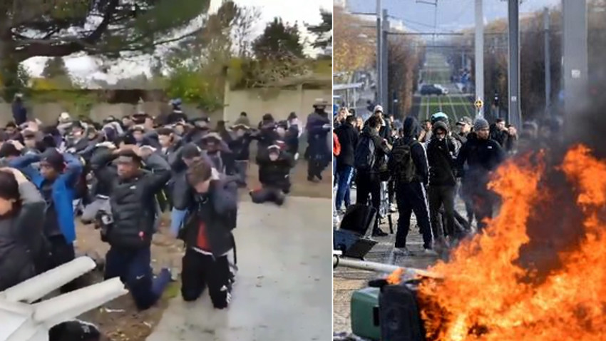 Fransız polisi öğrencilere diz çöktürttü! Tepki büyük