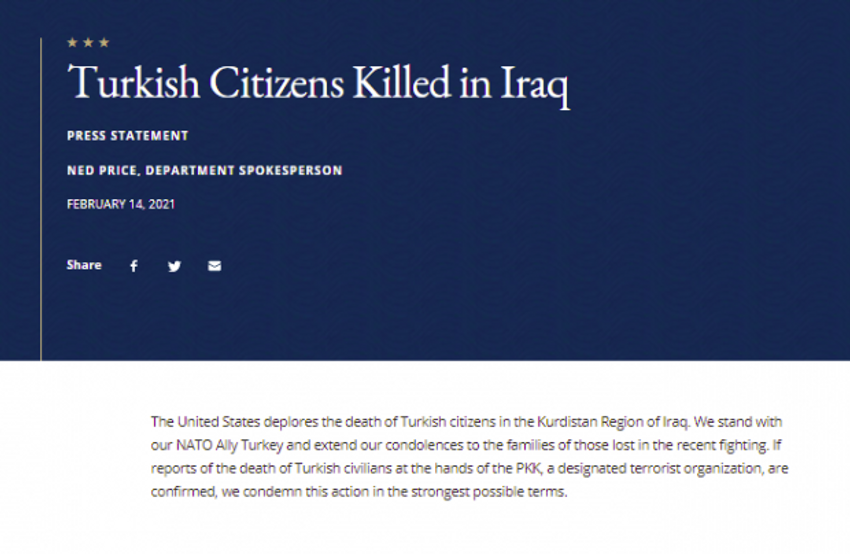ABD: Türk vatandaşlarının PKK elinde öldüğü haberi doğruysa, bu eylemi kınıyoruz - Resim : 1
