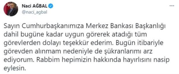 Görevden alınan Naci Ağbal'dan ilk açıklama - Resim : 1