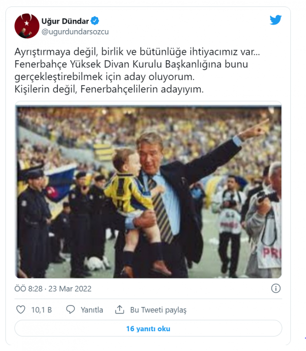Uğur Dündar Fenerbahçe Yüksek Divan Kurulu Başkanlığı için adaylığını açıkladı - Resim : 1