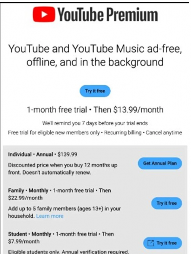 YouTube, Premium aboneliklerine zam yapıyor - Resim : 1