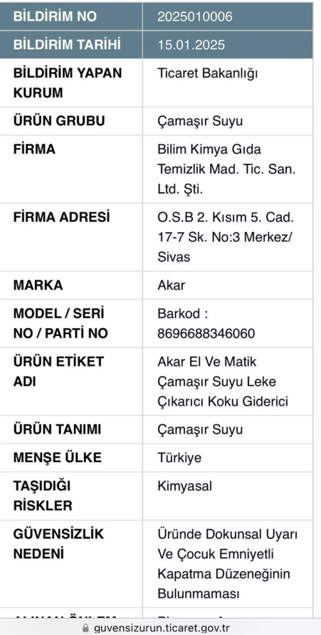 Ünlü çamaşır suyu, marketlerden toplatılıyor: Piyasaya arzı da yasaklandı - Resim : 1