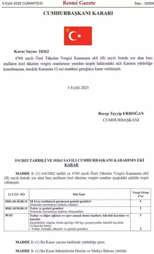 Yat, tekne ve gemilere ÖTV kararı Resmi Gazete'de - Resim : 1