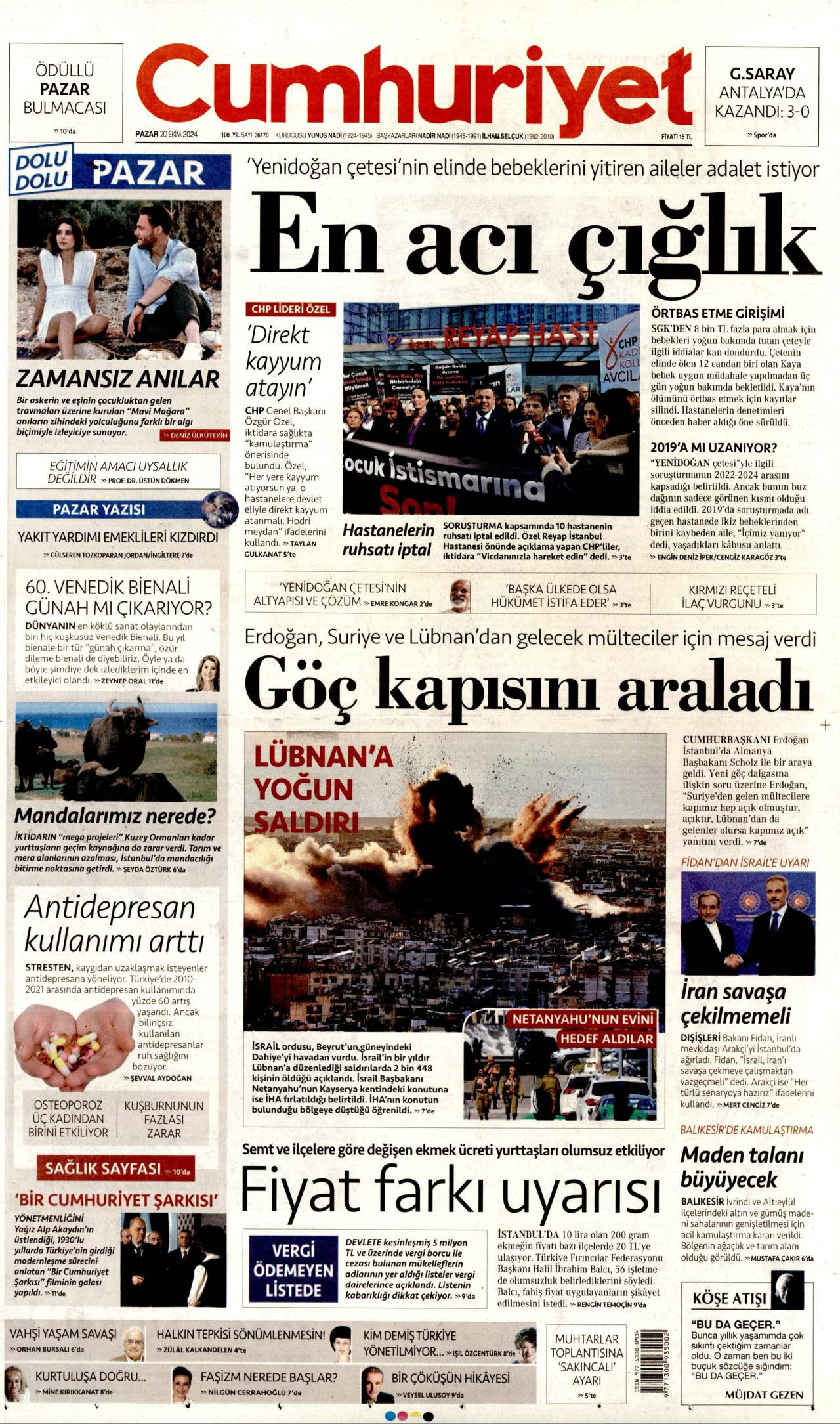 Cumhuriyet Gazetesi Manşeti