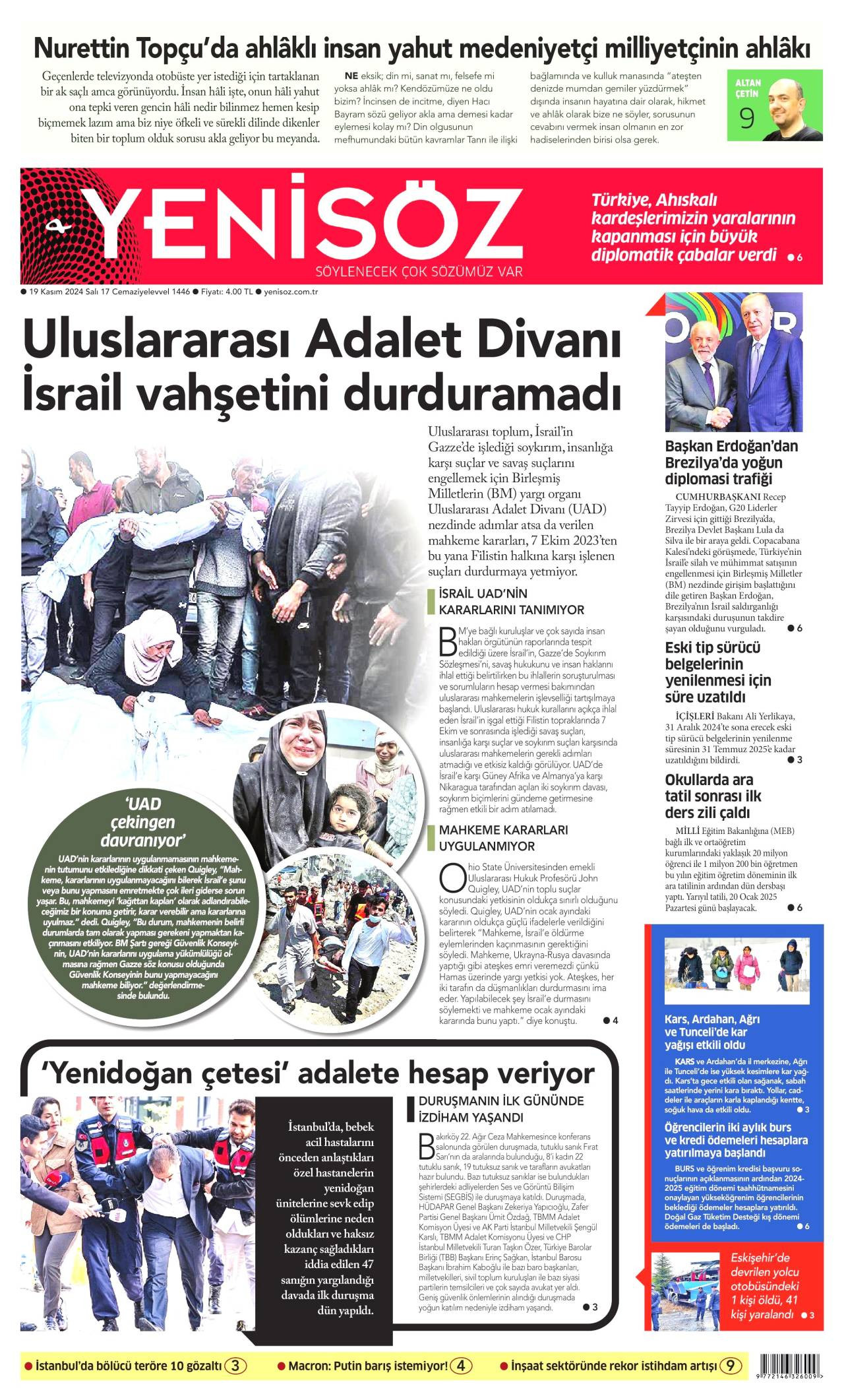 Yeni Söz Gazetesi Manşeti