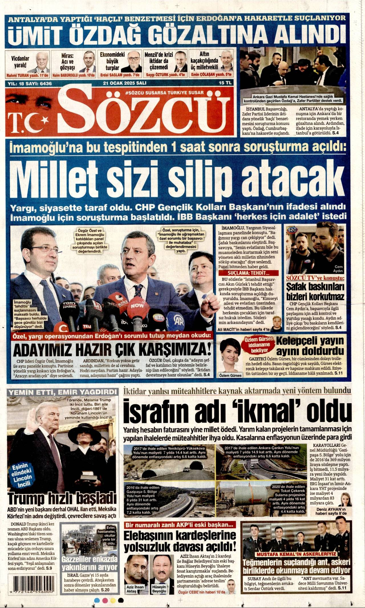 Sözcü Gazetesi Manşeti