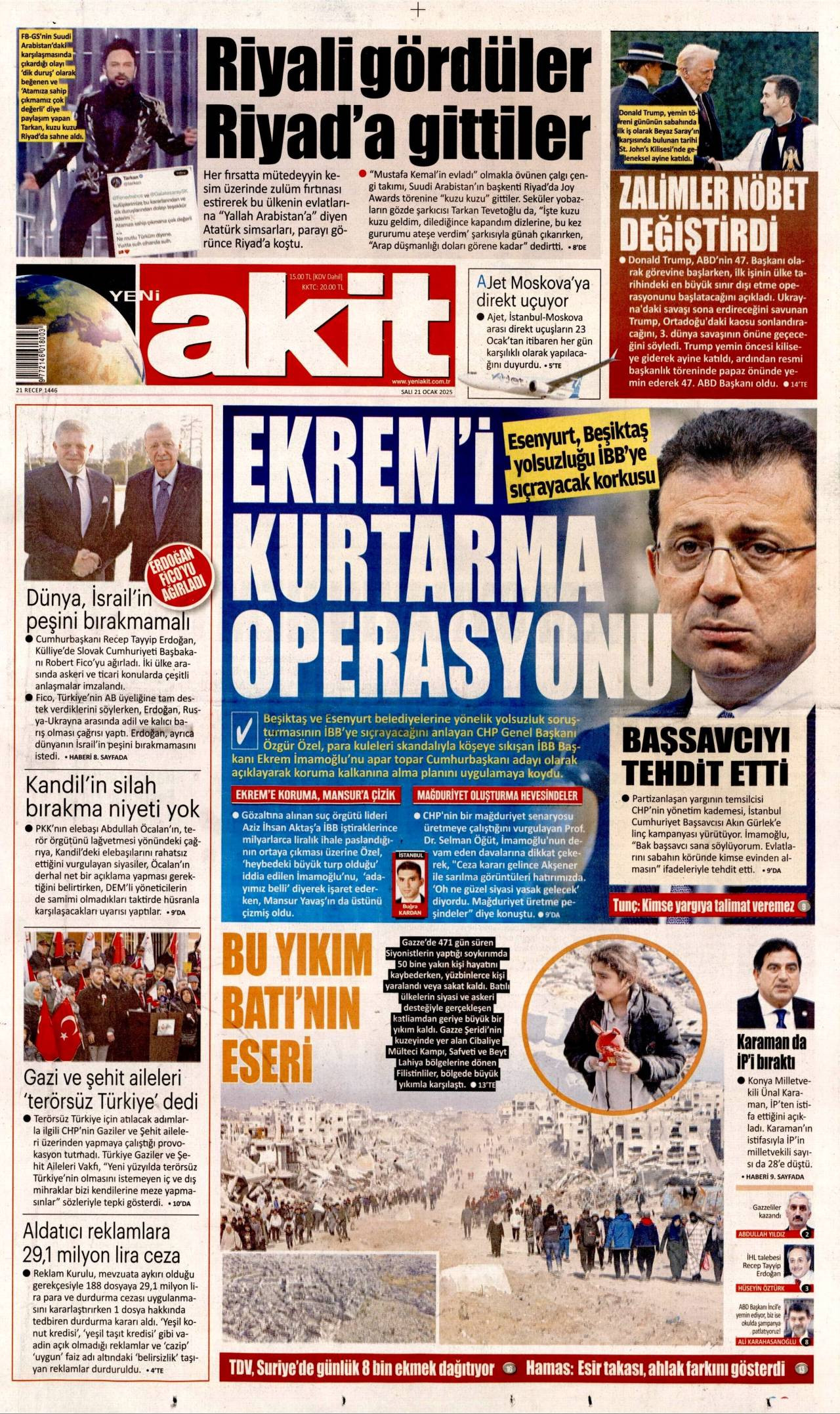 Yeni Akit Gazetesi Manşeti