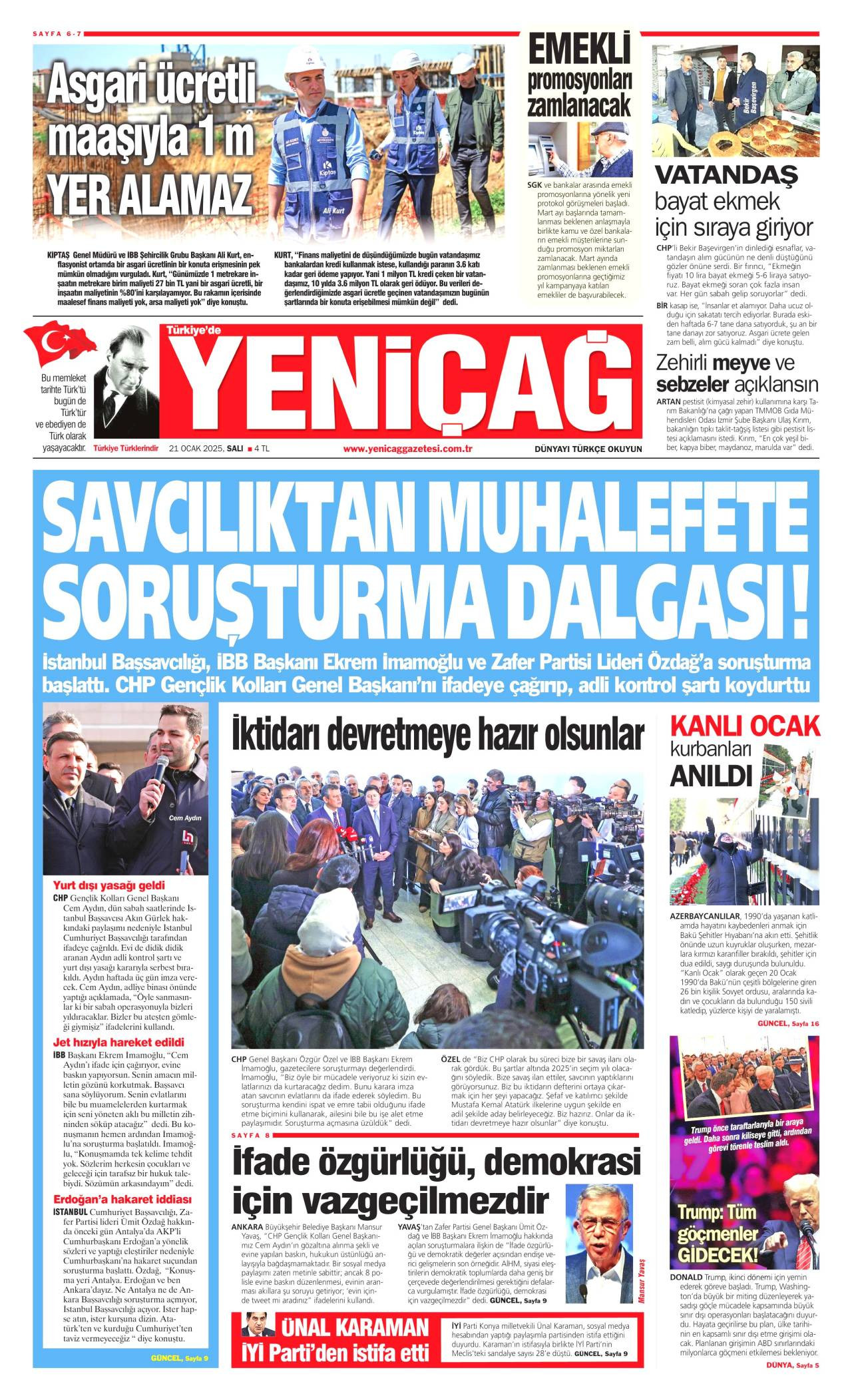 yenicag Gazetesi Manşeti