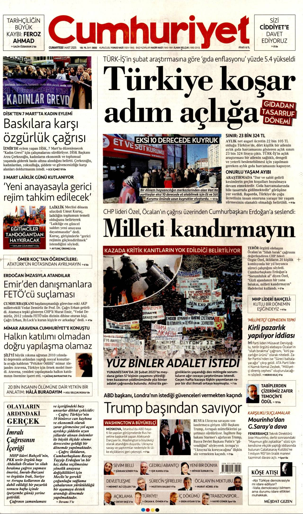 Cumhuriyet Gazetesi Manşeti