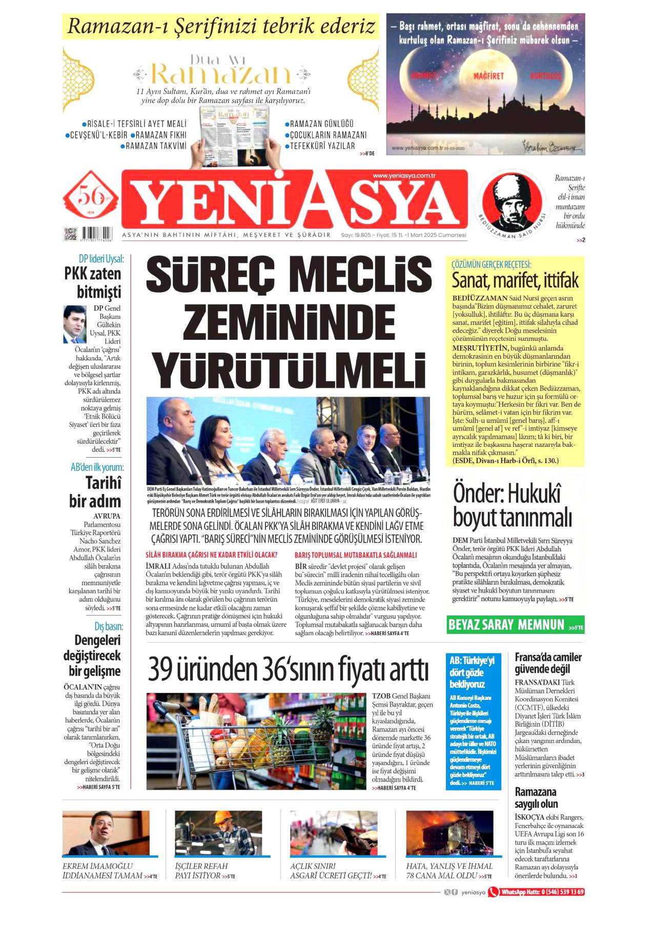 Yeni Asya Gazetesi Manşeti