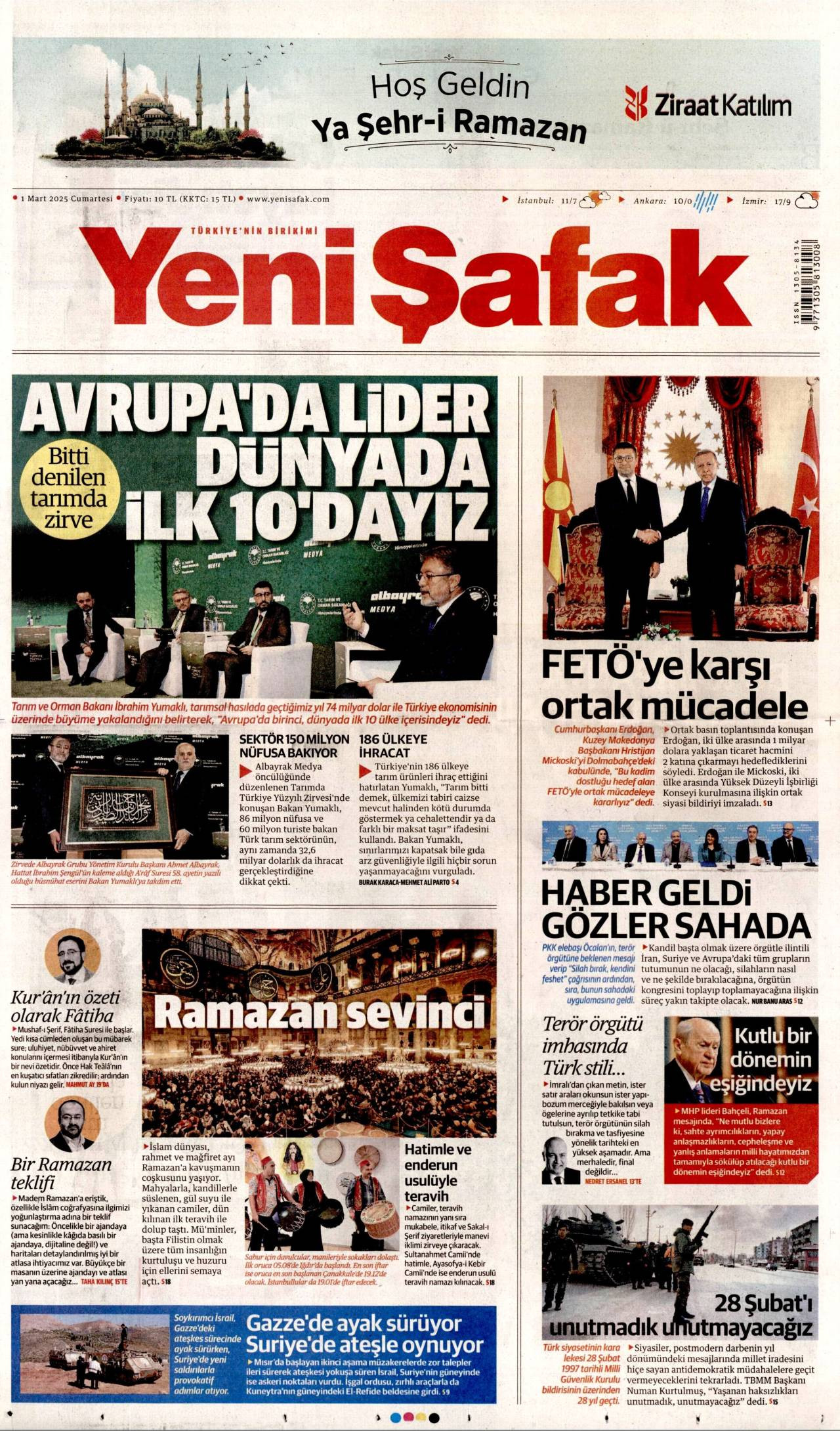 Yeni Şafak Gazetesi Manşeti