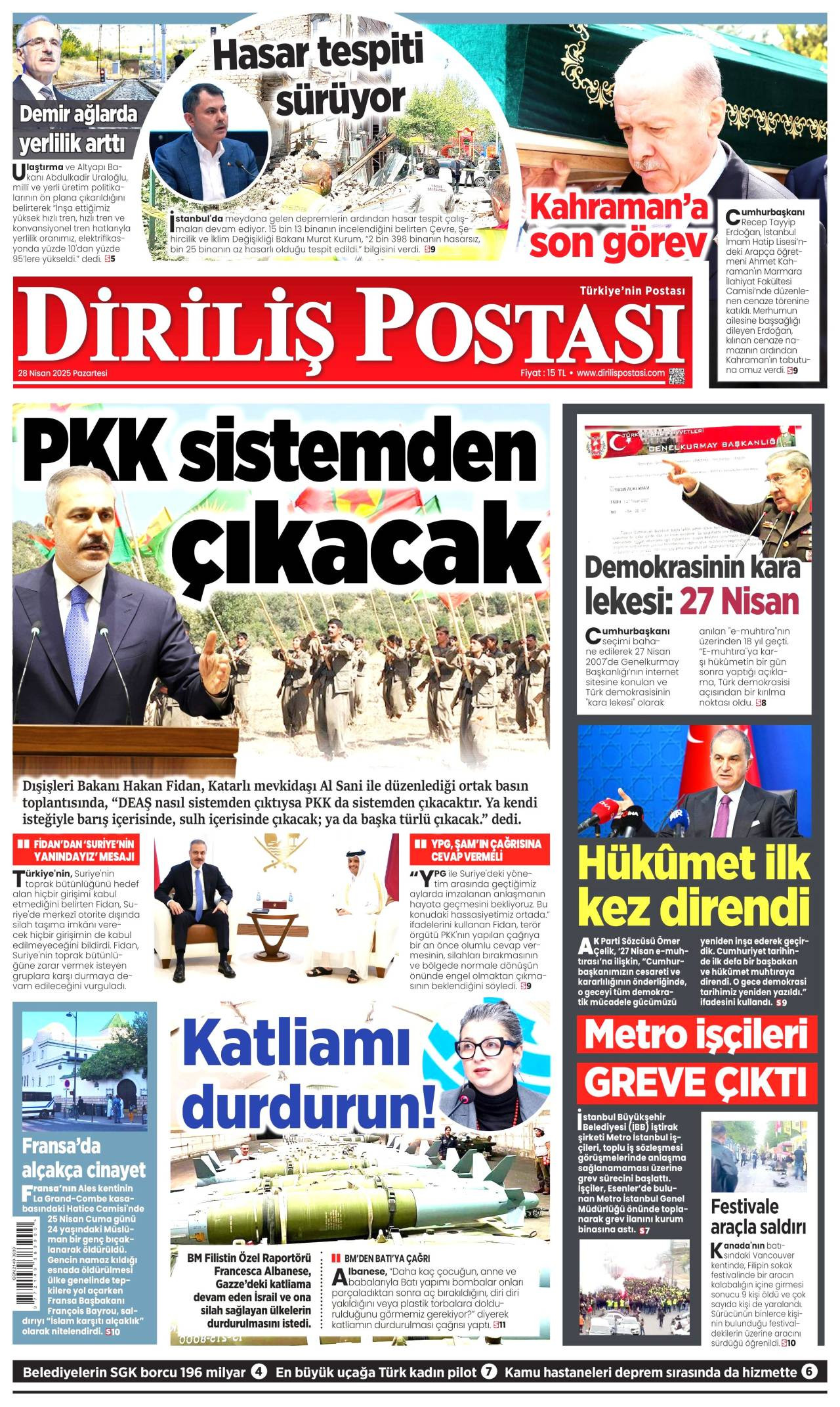 Diriliş Postası Gazetesi Manşeti