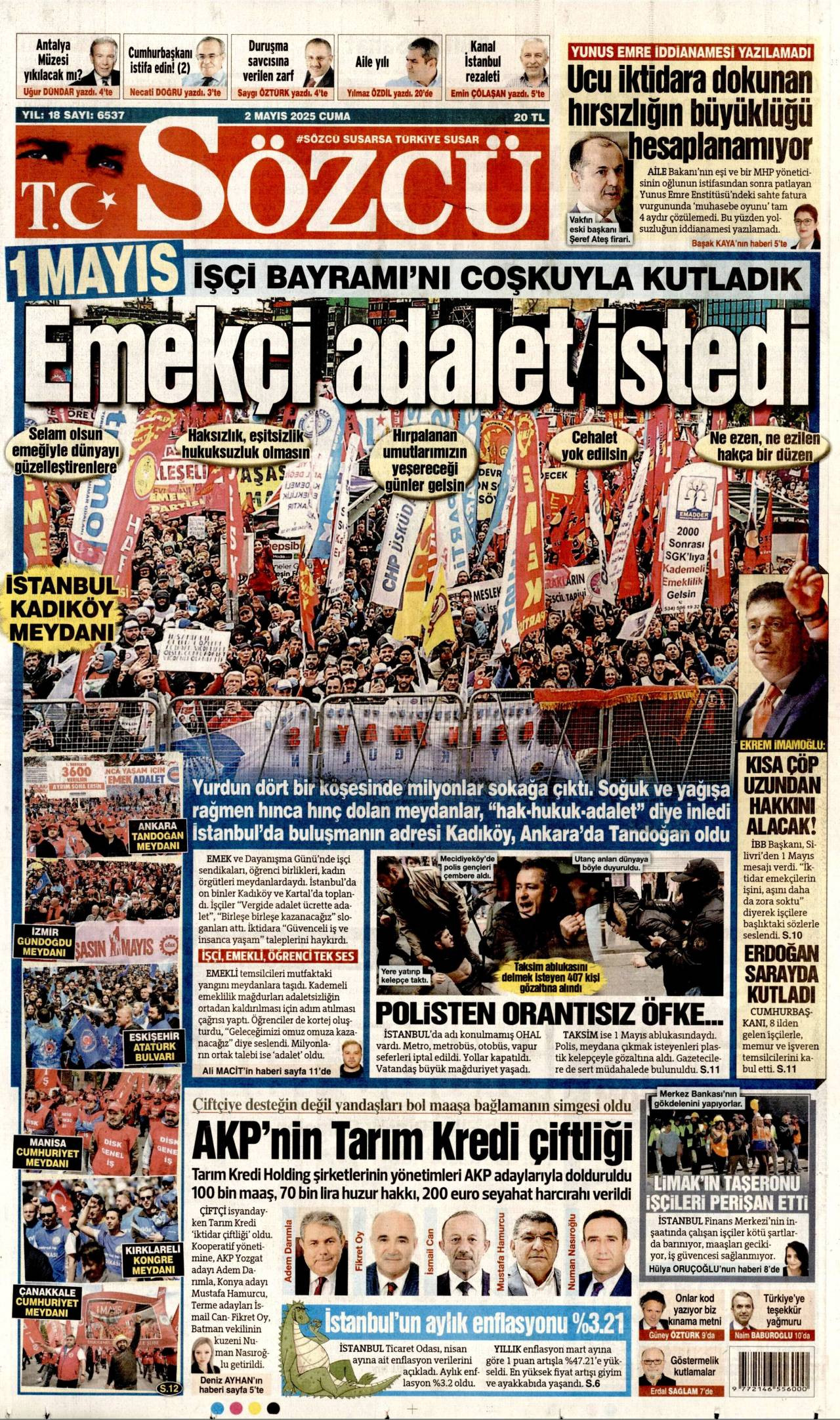 Sözcü Gazetesi Manşeti